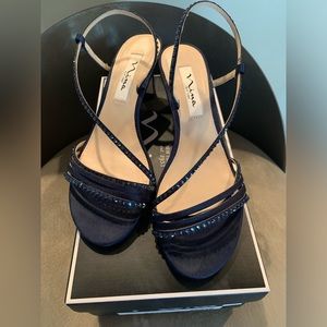 Nina Navy Blue Strappy Evening Sandals
